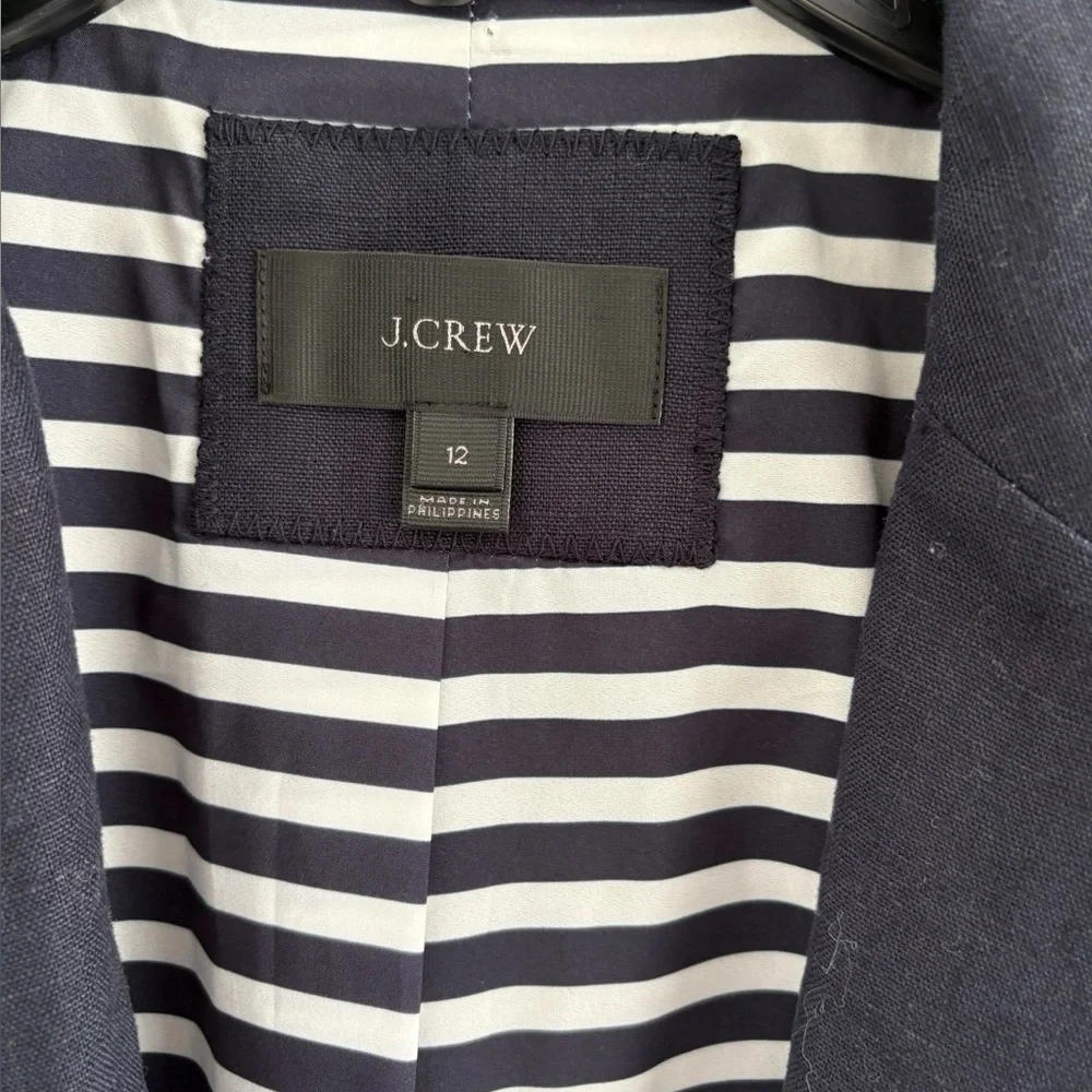 J. Crew Dark Blue linen Blazer with white piping and Gold button Accents - Picture 7 of 9